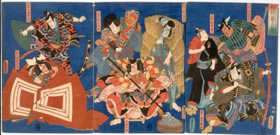 Eimer voller guter Wünsche Jahr für Jahr: Der geerbte Ruhm des Ichikawa-Clans, Edo-Periode, ca. 1850 (Farbholzschnitt) von Utagawa Kunisada